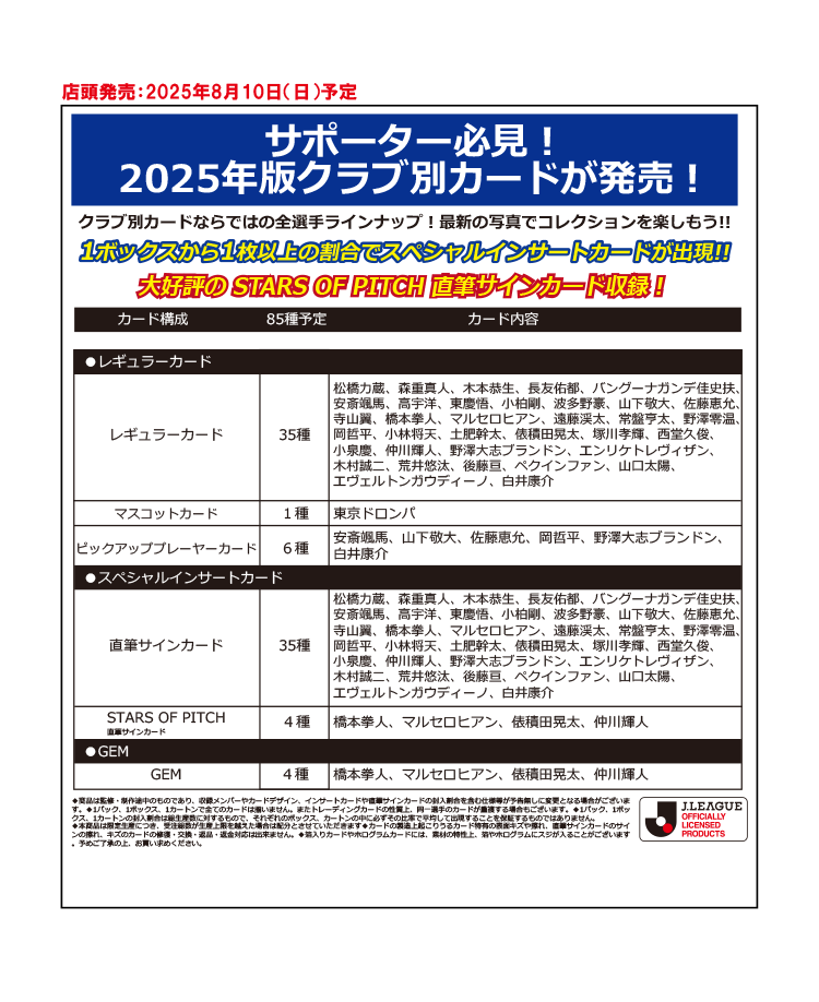 EPOCH 2025 Jリーグオフィシャルトレーディングカード<br/>チームエディション・メモラビリア<br/>FC東京