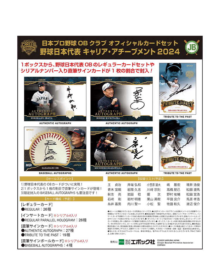 日本プロ野球OBクラブオフィシャルカードセット<br>野球日本代表 キャリア・アチーブメント2024 